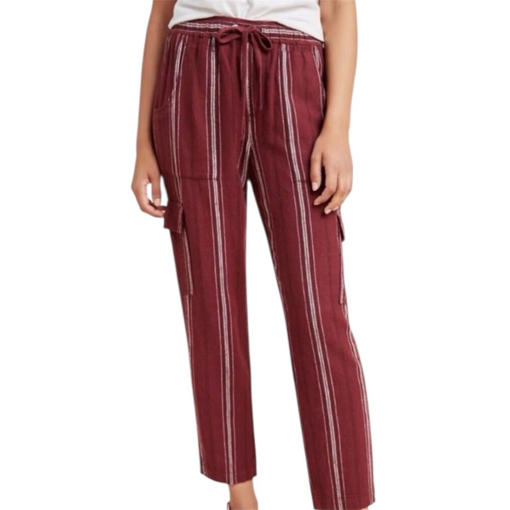 Sanctuary x Anthropologie Discoverer Linen Striped Cropped Cargo Pants Womens XS